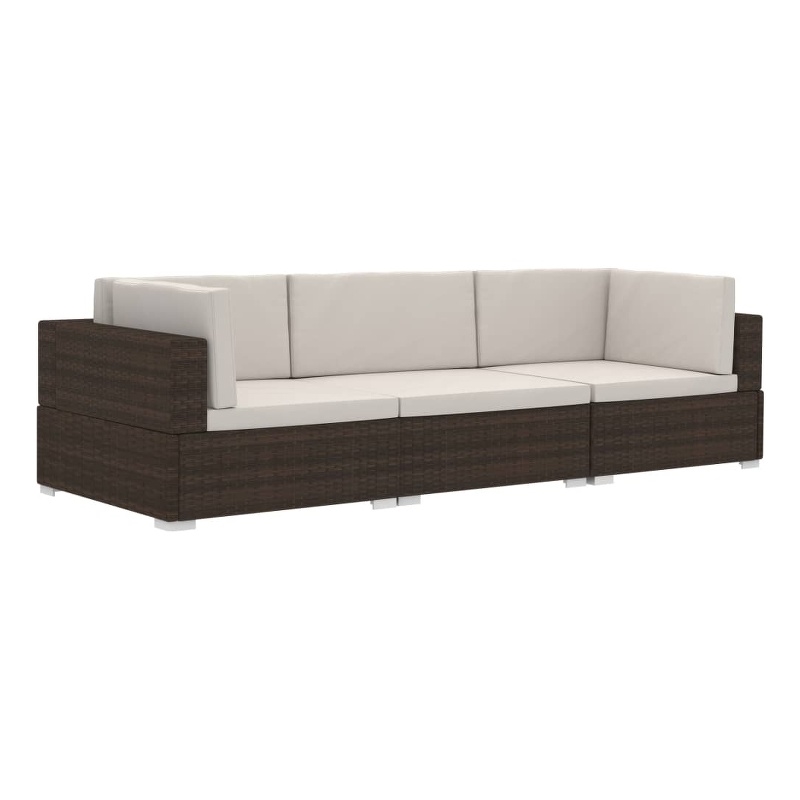 vidaXL 3 Piece Steel Patio Sofa Set in Brown