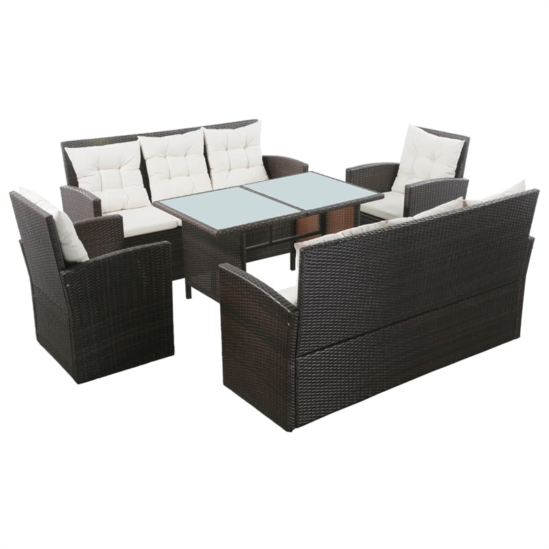 vidaXL 5 Piece Steel Sofa Set in Brown/Cream