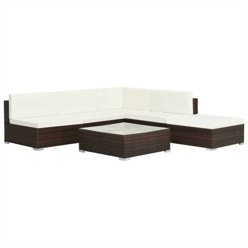 vidaXL 6 Piece Small Patio Sofa Set in White/Brown/Cream