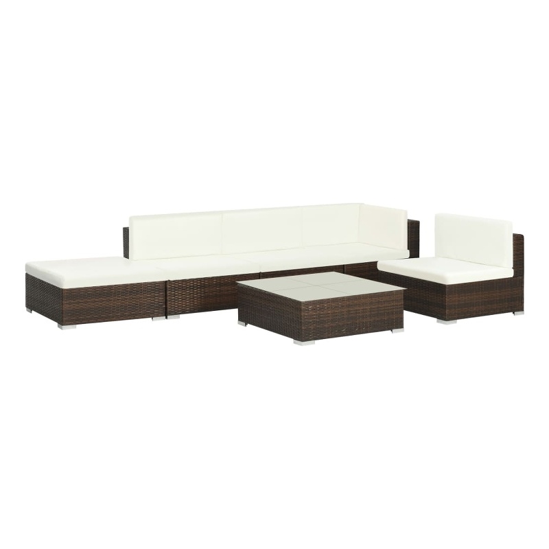 vidaXL 6 Piece Small Patio Sofa Set in White/Brown/Cream