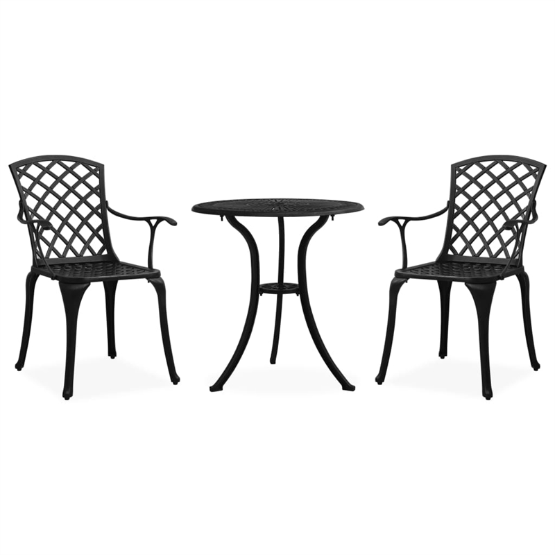 vidaXL 3 Piece Aluminum Small Bistro Set in Black