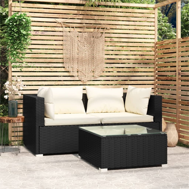 vidaXL 3 Piece Steel Garden Lounge Set in Black/Cream
