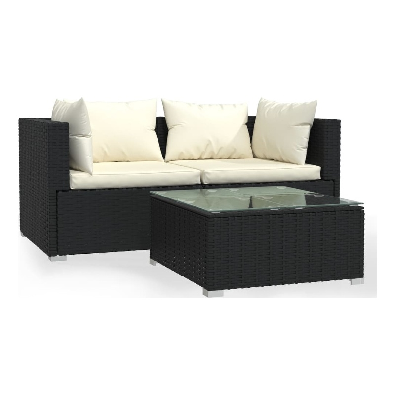 vidaXL 3 Piece Steel Garden Lounge Set in Black/Cream