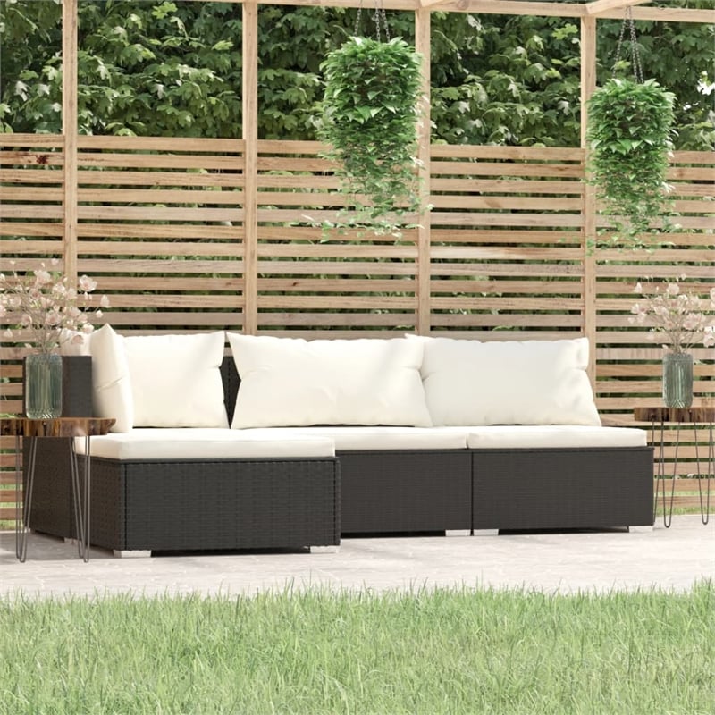 vidaXL 4 Piece Poly Rattan Garden Lounge Set in Black