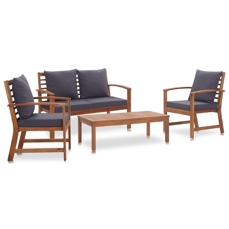 vidaXL 4 Piece Solid Acacia Wood Sofa Set in Gray