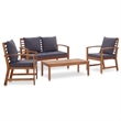 vidaXL 4 Piece Solid Acacia Wood Sofa Set in Gray