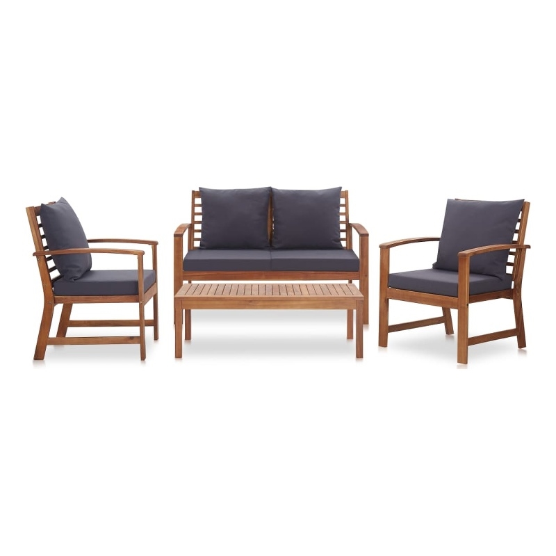 vidaXL 4 Piece Solid Acacia Wood Sofa Set in Gray