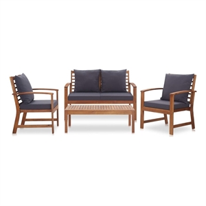vidaXL 4 Piece Solid Acacia Wood Sofa Set in Gray