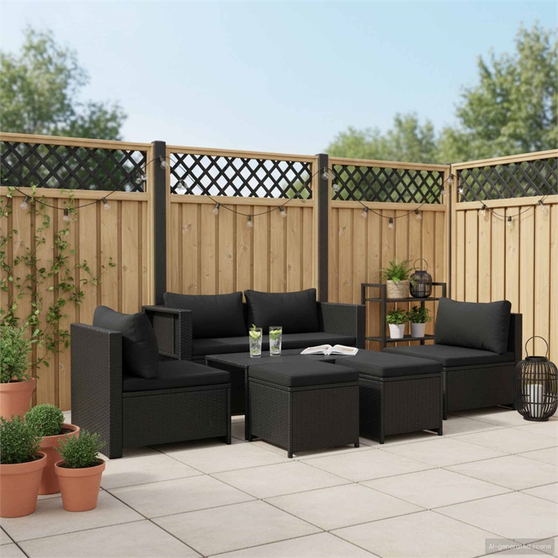vidaXL 6 Piece Steel Large Sofa Set in Black