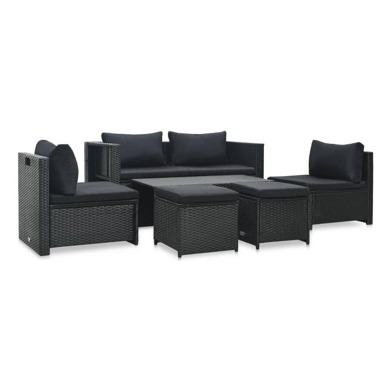vidaXL 6 Piece Steel Large Sofa Set in Black