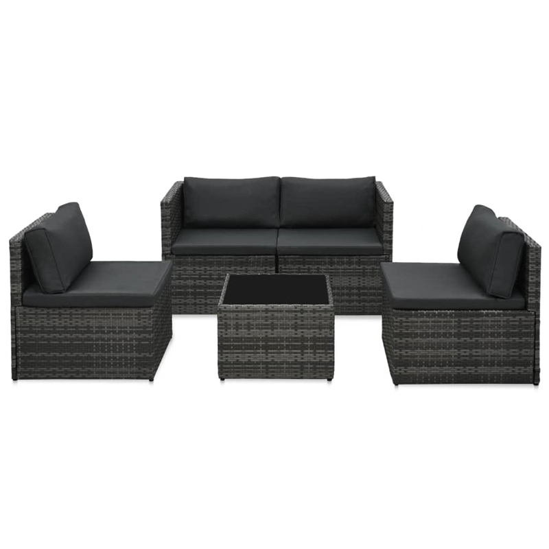 vidaXL 5 Piece Poly Rattan Garden Lounge Set in Black/Gray/Anthracite