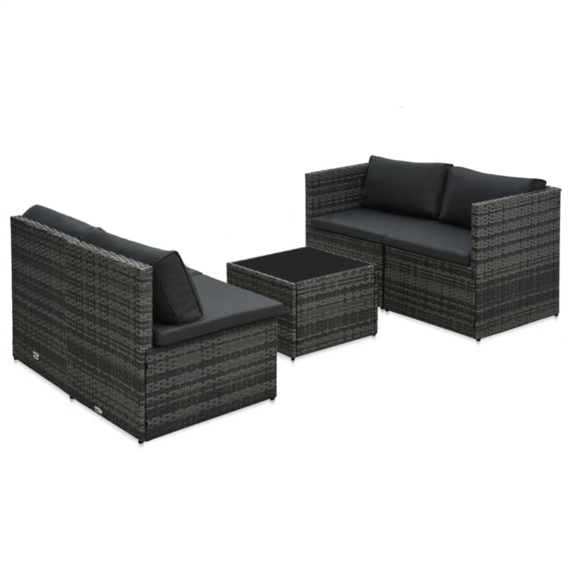 vidaXL 5 Piece Poly Rattan Garden Lounge Set in Black/Gray/Anthracite