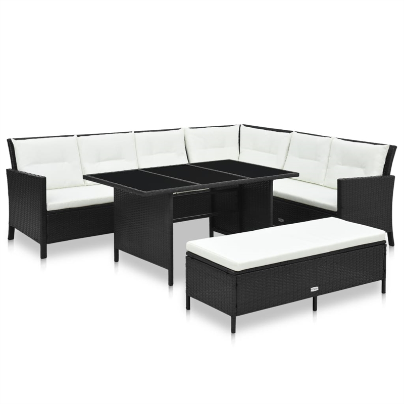 vidaXL 3 Piece Poly Rattan Garden Furniture Set in Black/White/Cream