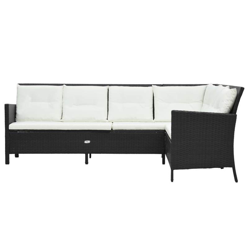 vidaXL 3 Piece Poly Rattan Garden Furniture Set in Black/White/Cream