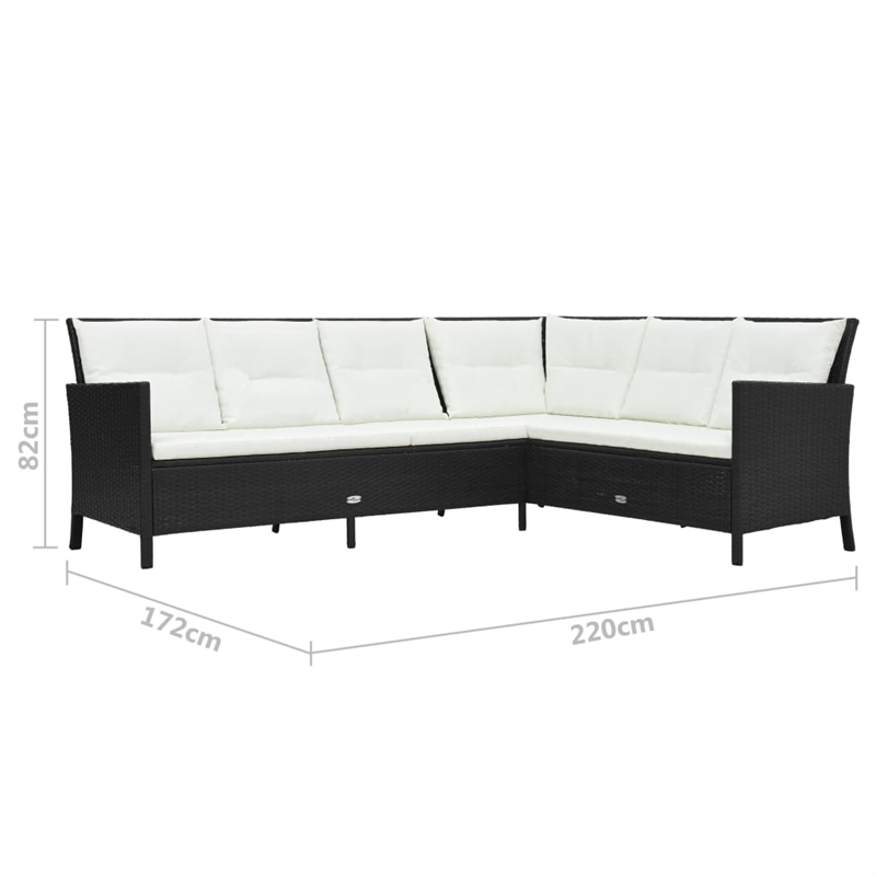 vidaXL 3 Piece Poly Rattan Garden Furniture Set in Black/White/Cream