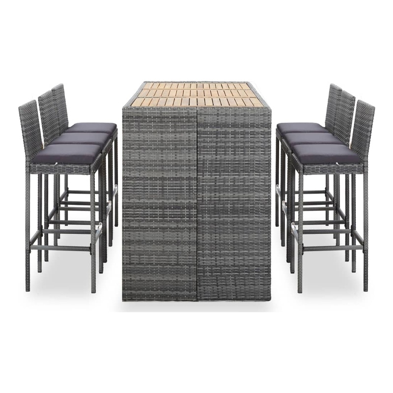vidaXL 7 Piece Solid Acacia Wood Bar Set in Gray/Anthracite