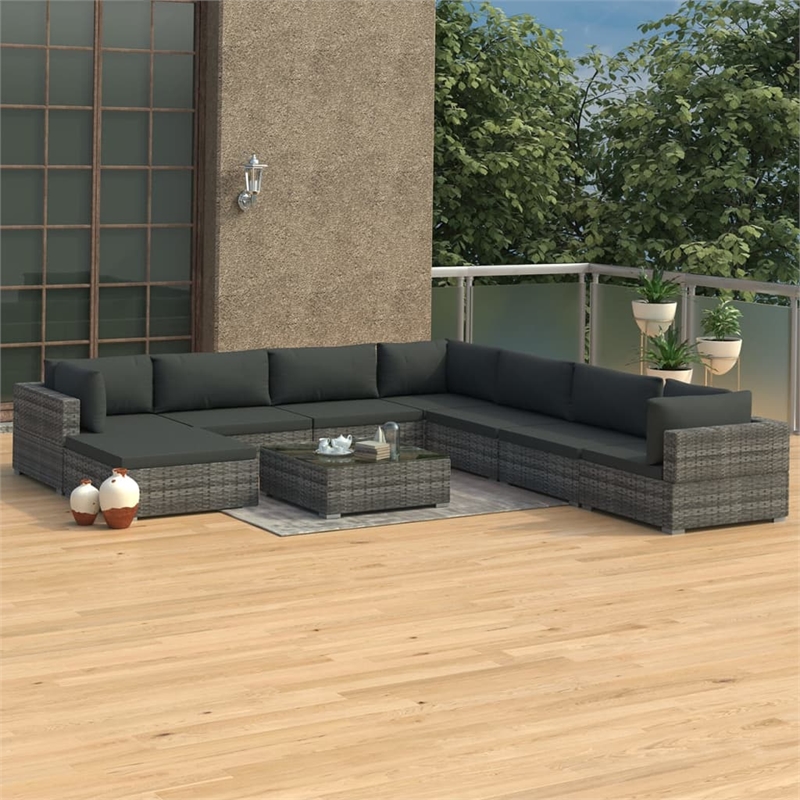 vidaXL 9 Piece Steel Lounge Set in Gray