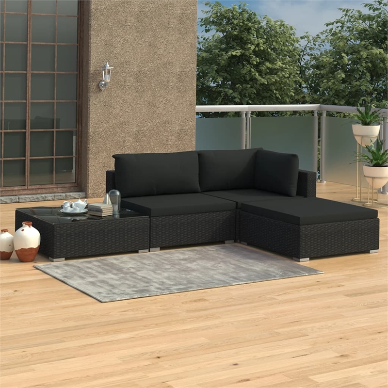 vidaXL 4 Piece Poly Rattan Large Lounge Set in Black