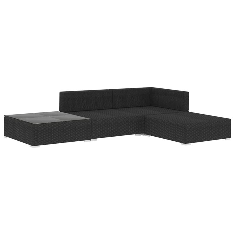 vidaXL 4 Piece Poly Rattan Large Lounge Set in Black