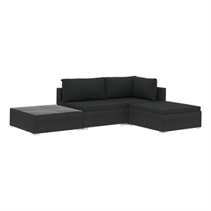 vidaXL 4 Piece Poly Rattan Large Lounge Set in Black