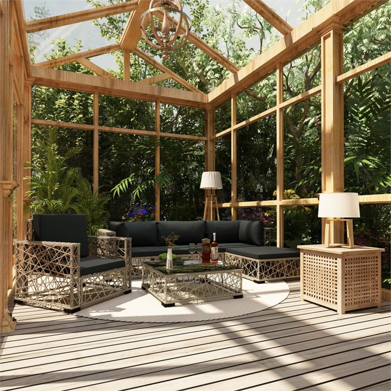 vidaXL 6 Piece Poly Rattan Garden Lounge Set in Gray