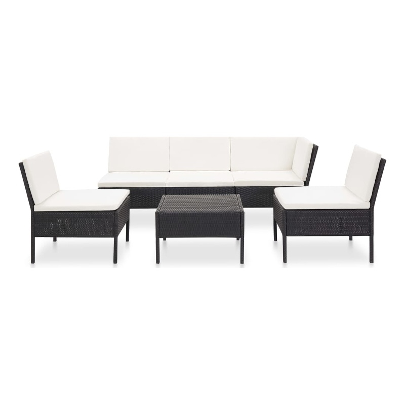 vidaXL 6 Piece Poly Rattan Garden Lounge Set in Black/White/Cream