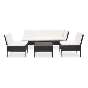vidaXL 6 Piece Poly Rattan Garden Lounge Set in Black/White/Cream