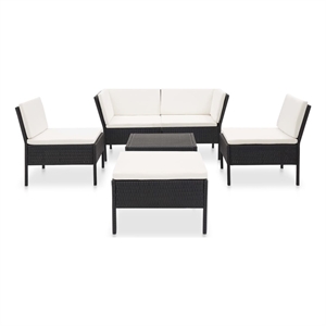 vidaXL 6 Piece Steel Garden Lounge Set in Black/Cream