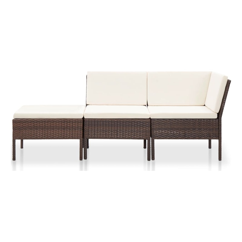 vidaXL 3 Piece Poly Rattan Garden Lounge Set in White/Brown/Cream