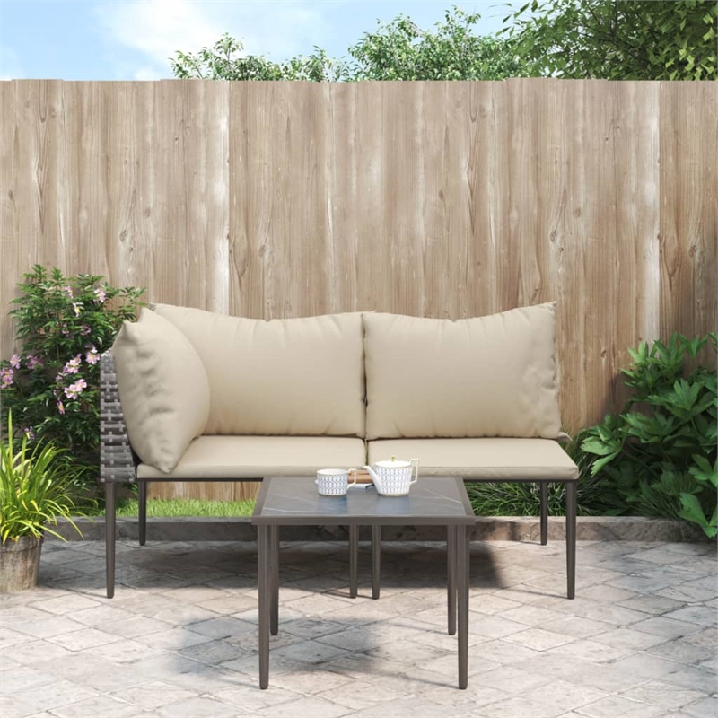 vidaXL 3 Piece Steel Medium Garden Lounge Set in Gray