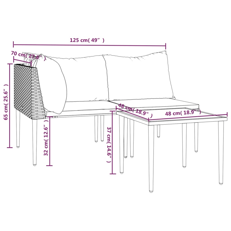vidaXL 3 Piece Steel Medium Garden Lounge Set in Gray