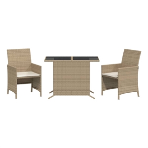 vidaXL 3 Piece Poly Rattan Small Bistro Set in Beige