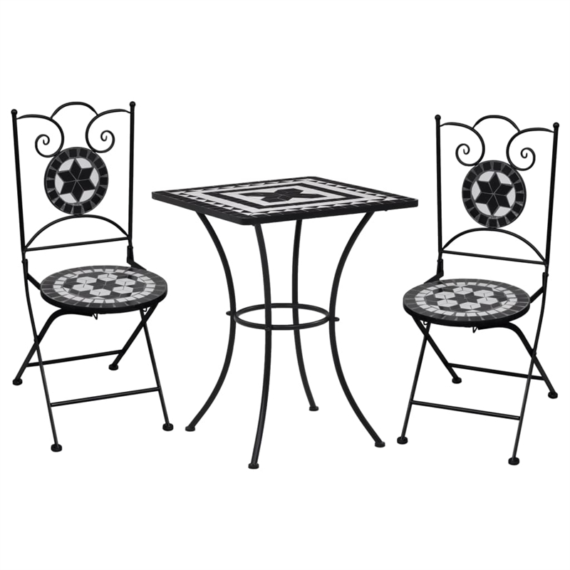 vidaXL Steel Bistro Set in Black/White