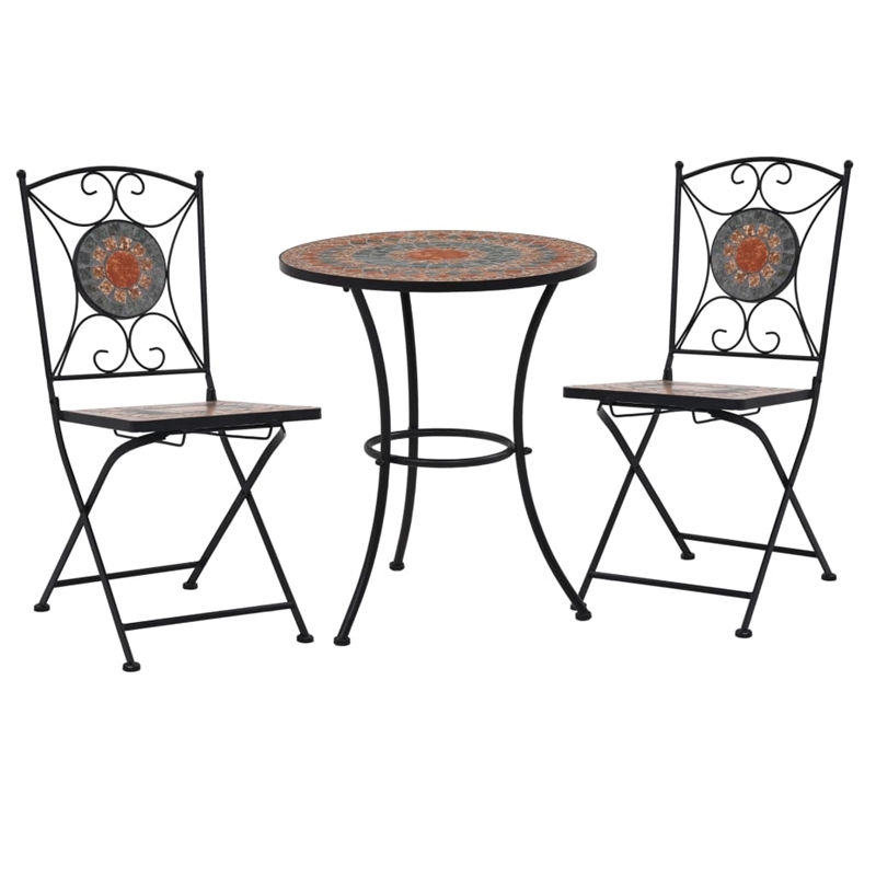 vidaXL 3 Piece Steel Small Bistro Set in Gray/Terracotta