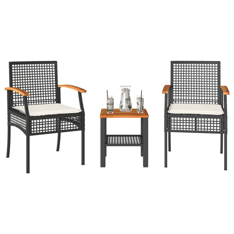 vidaXL 3 Piece Steel Bistro Set in Black/White/Brown/Cream