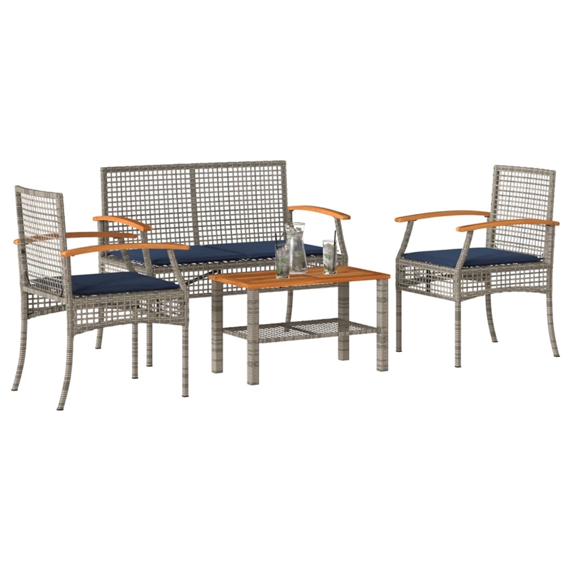 vidaXL 4 Piece Solid Acacia Wood Standard Lounge Set in Gray