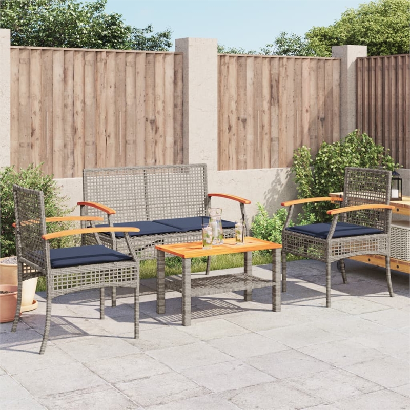 vidaXL 4 Piece Solid Acacia Wood Standard Lounge Set in Gray