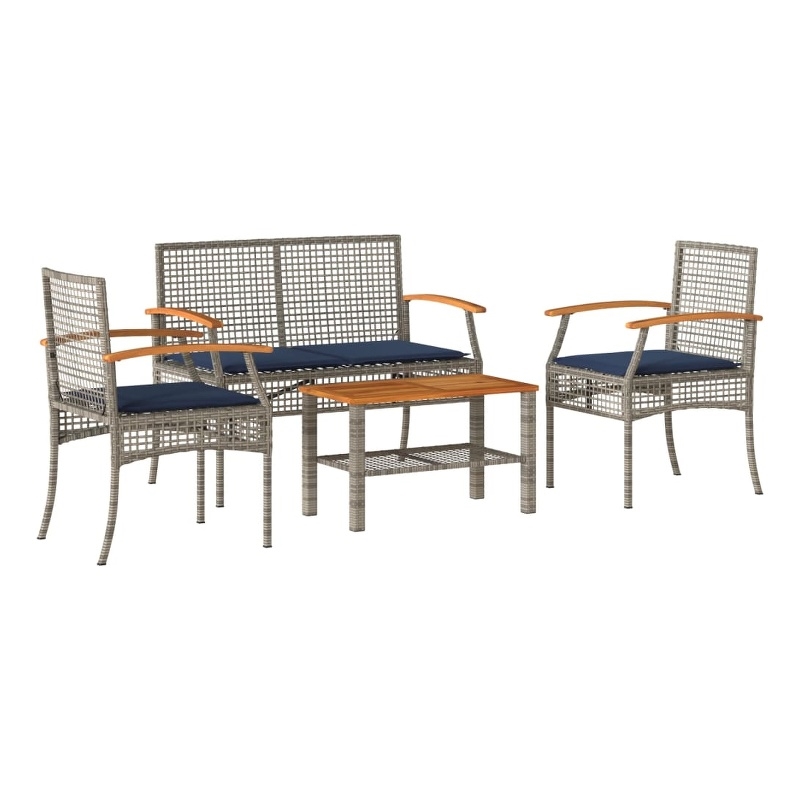 vidaXL 4 Piece Solid Acacia Wood Standard Lounge Set in Gray
