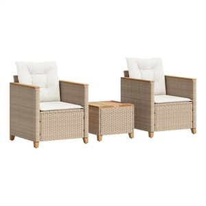 vidaXL 3 Piece Solid Acacia Wood Small Bistro Set in White/Cream/Beige