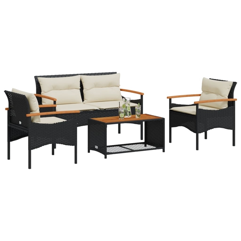 vidaXL 4 Piece Steel Sofa Set in Black