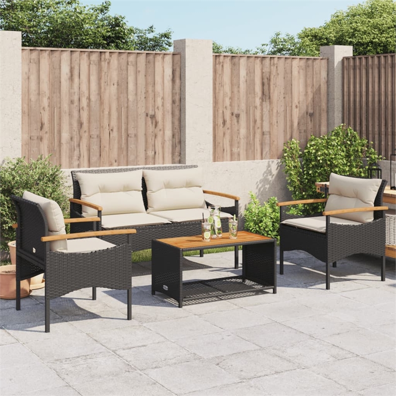 vidaXL 4 Piece Steel Sofa Set in Black