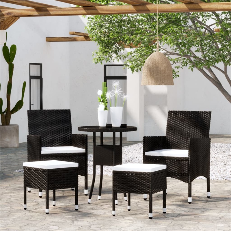 vidaXL 5 Piece Poly Rattan Small Garden Lounge Set in Black/White/Cream