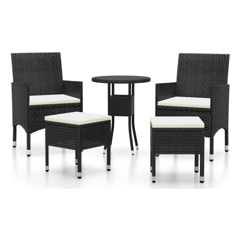 vidaXL 5 Piece Poly Rattan Small Garden Lounge Set in Black/White/Cream