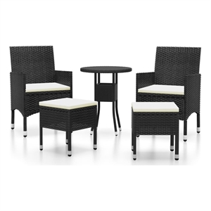 vidaXL 5 Piece Poly Rattan Small Garden Lounge Set in Black/White/Cream