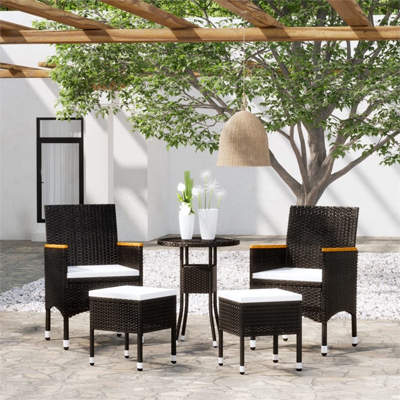 vidaXL 5 Piece Poly Rattan Garden Lounge Set in Black/White/Cream