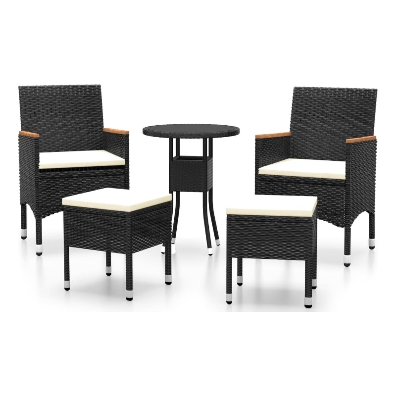 vidaXL 5 Piece Poly Rattan Garden Lounge Set in Black/White/Cream
