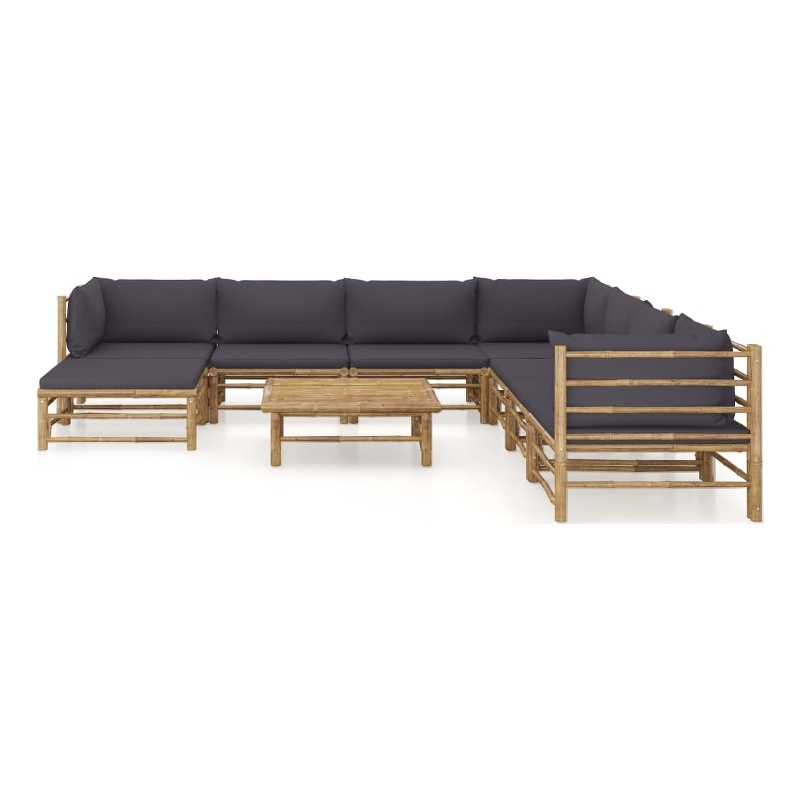 vidaXL 9 Piece Bamboo Garden Lounge Set in Gray