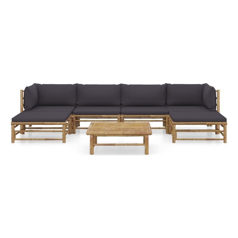 vidaXL 7 Piece Bamboo Garden Lounge Set in Gray