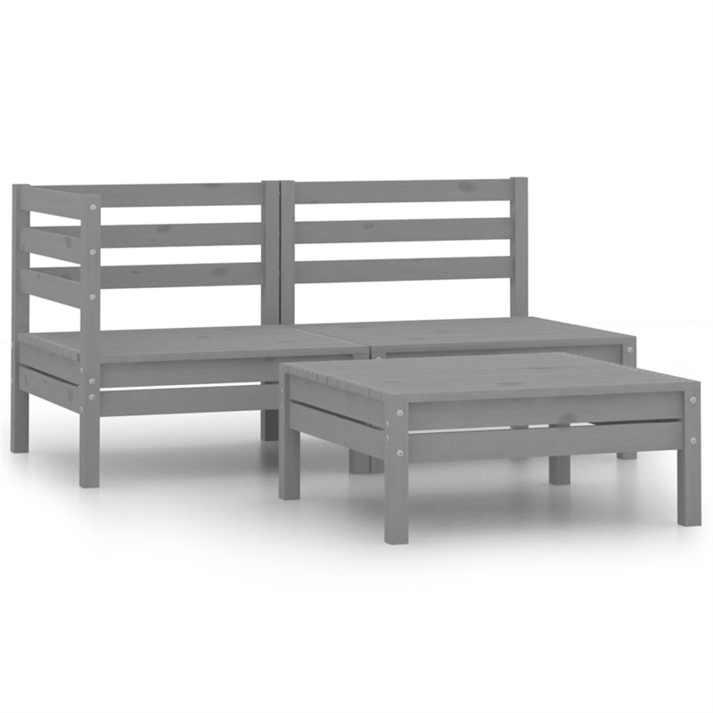 vidaXL 3 Piece Wood Small Garden Lounge Set in Gray