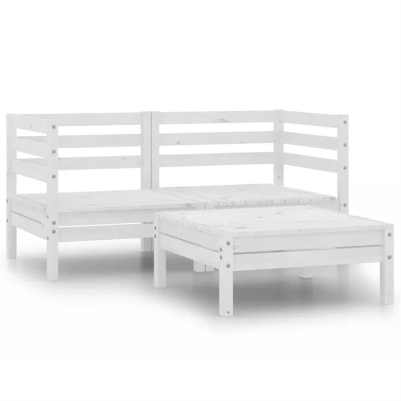 vidaXL 3 Piece Wood Large Garden Lounge Set in White